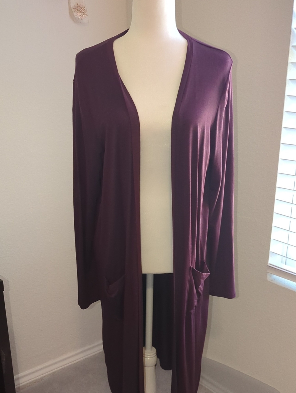 Women's Long Open-Front Cardigan - Plum